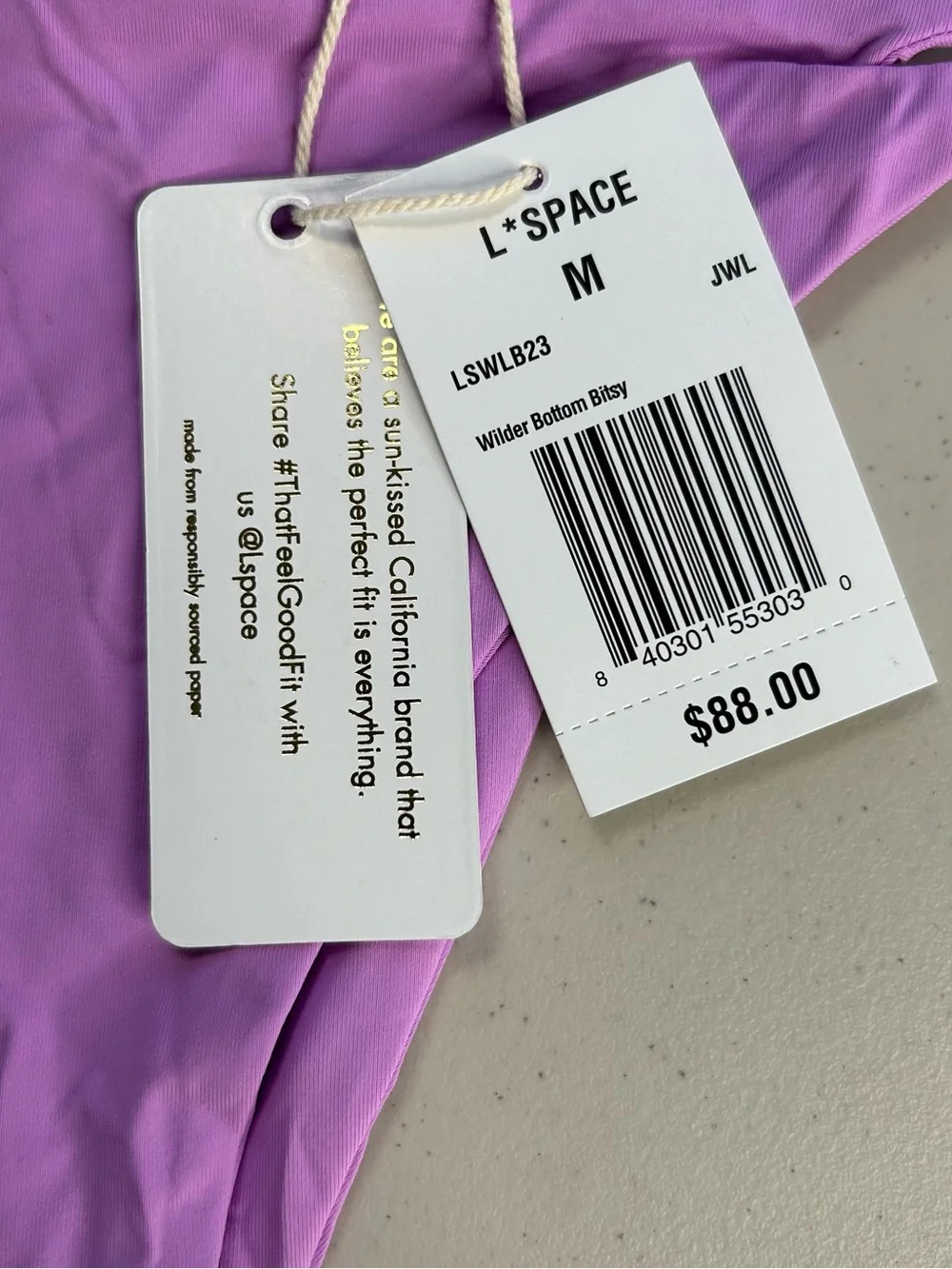 L Space Womens Bikini Bottom M Purple Wilder Bitsy Double Strap Beach Resort